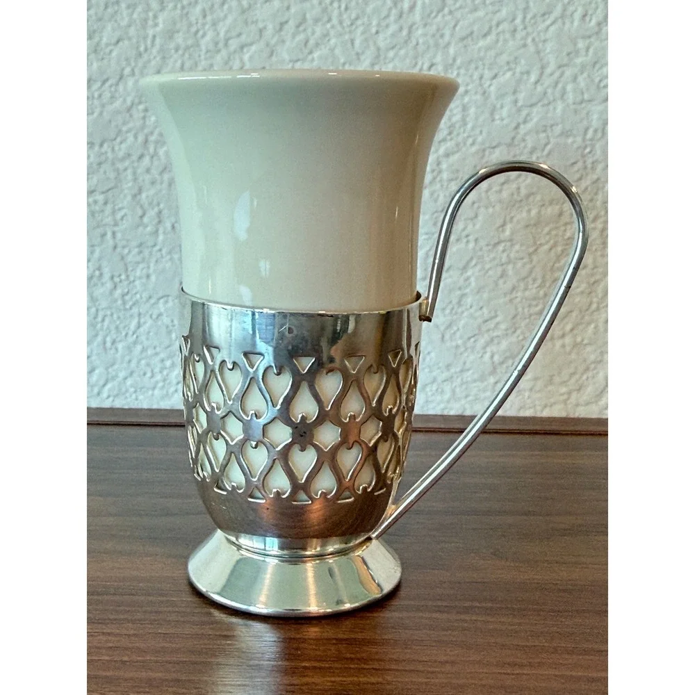 Vintage Gorham PAIR Silver Plated‎ Irish Coffee Mugs Porcelain Inserts 4.5
